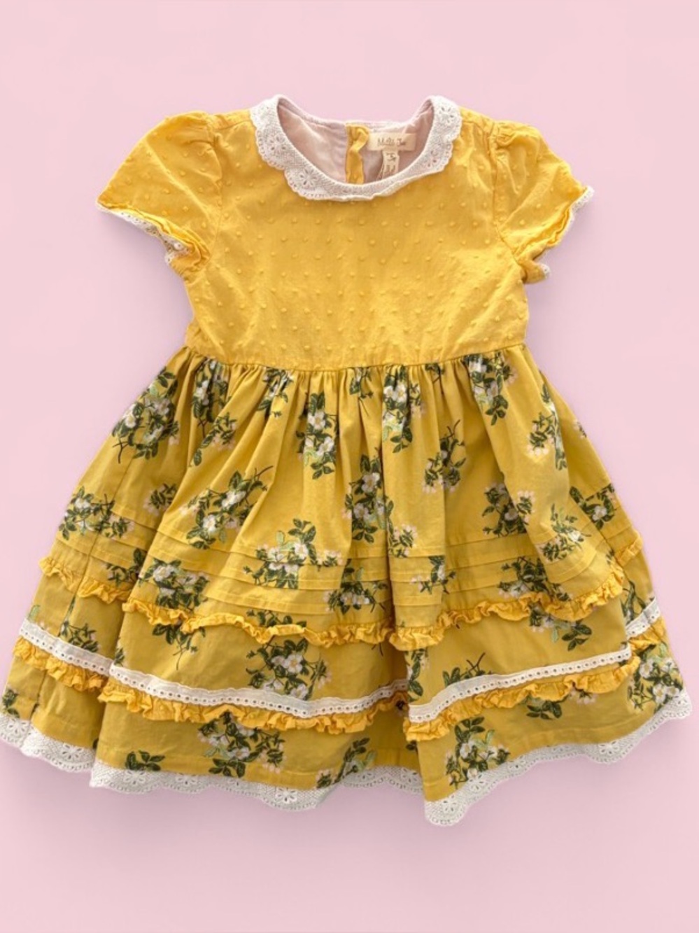 Matilda Jane Stay Golden Yellow Floral Lace Ruffle Dress Girls Size 4